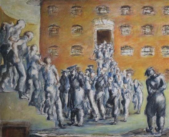 Jim Gilbert (1933-1995) Prison yard 32.5 x 39.5in.